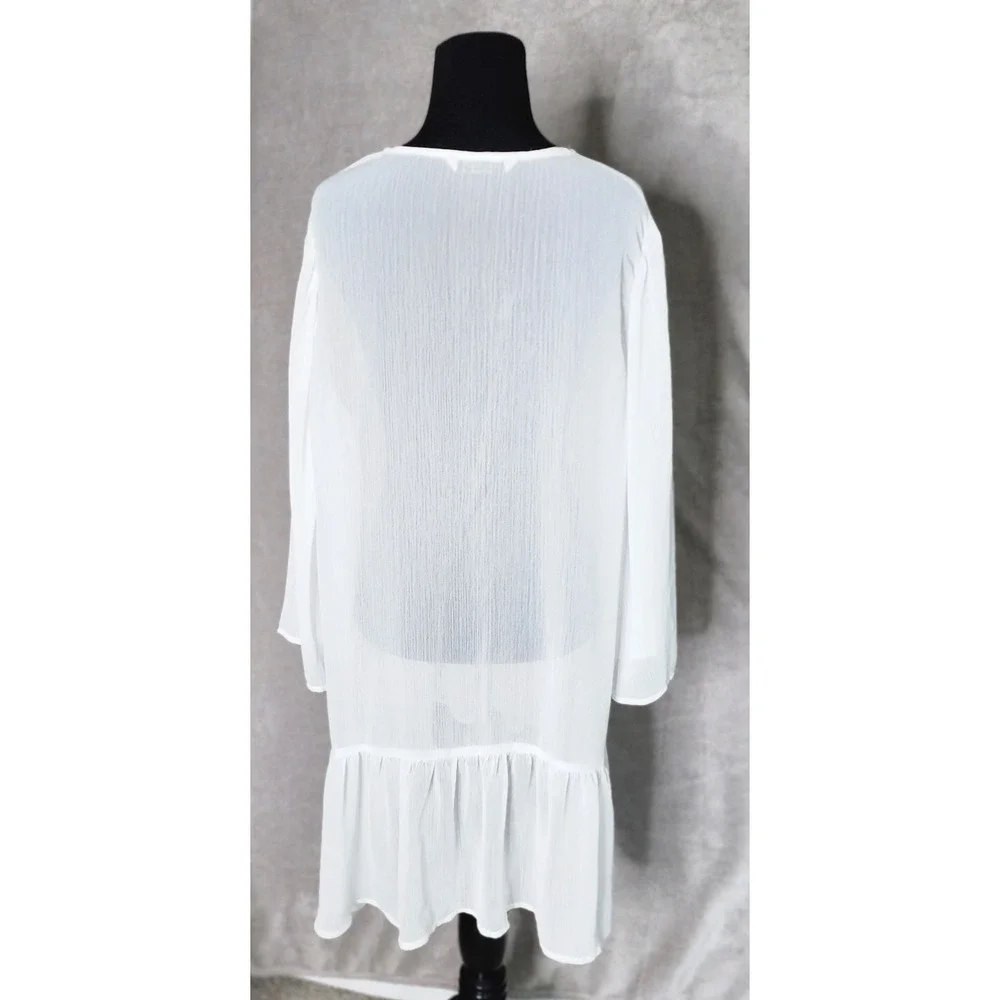 White‎ Sheer Beautiful Coquette Swim Cover Up Size XL Tie Front Western Boho